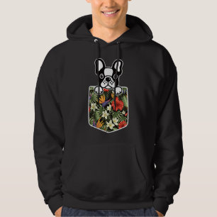 Cute French Bulldog Dog In Hawaiian Flower Pocket Hoodie