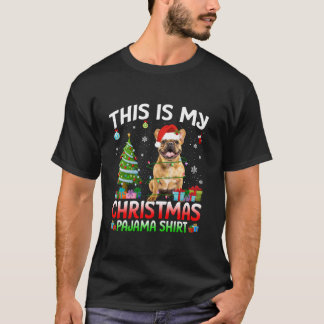 Cute French Bulldog Dog Santa Christmas Lights Dog T-Shirt