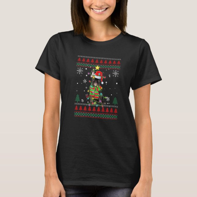 Cute French Bulldog Dog Santa's Hat Ugly Christmas T-Shirt (Front)