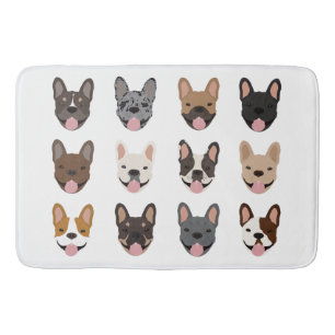 Cute French Bulldog Faces Pattern Bath Mat