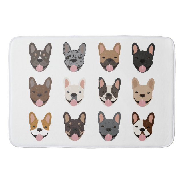 Cute French Bulldog Faces Pattern Bath Mat (Front)
