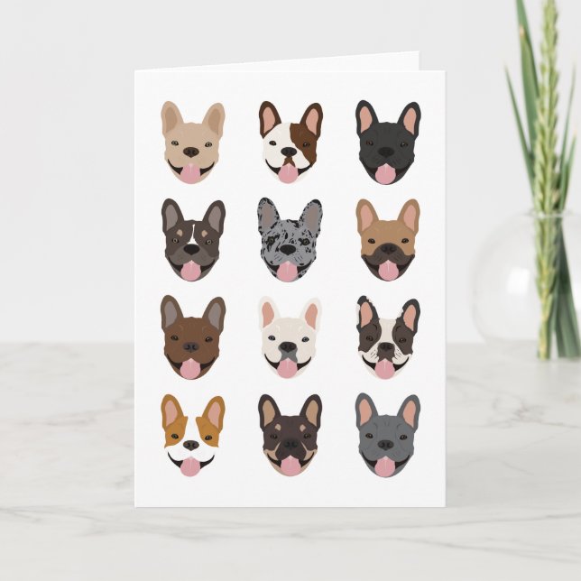Cute French Bulldog Faces Pattern Card (Front)