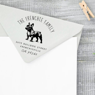 Cute French Bulldog Family Name Return Address Rubber Stamp