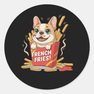 Cute French Bulldog French Fries Kawaii Art Classic Round Sticker