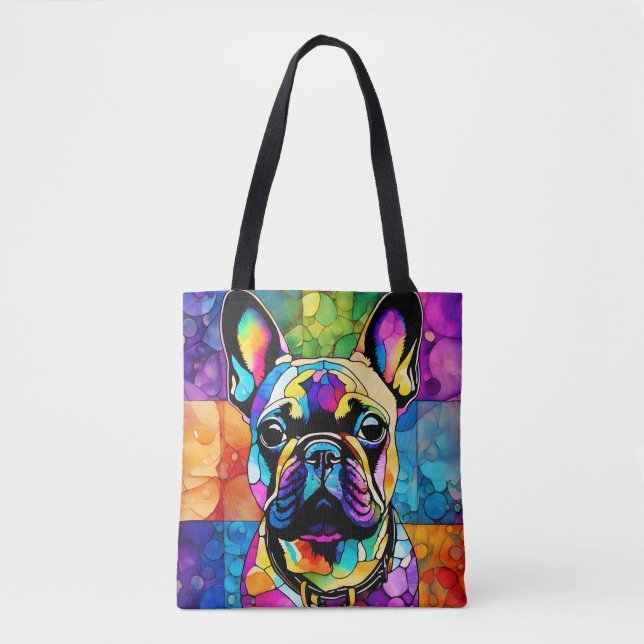 Cute French Bulldog "Frenchie" Colourful Tote (Front)