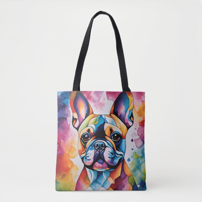 Cute French Bulldog "Frenchie" Colourful Tote (Front)