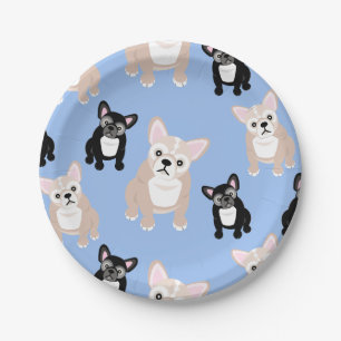 Cute French Bulldog Frenchies Birthday Cake Paper Plate