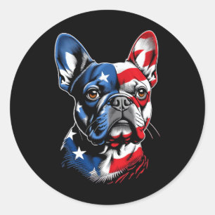 Cute French Bulldog Funny Dog Usa American Flag 4t Classic Round Sticker