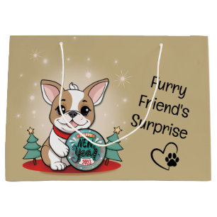 Cute French Bulldog Funny Happy New Year Large Gift Bag