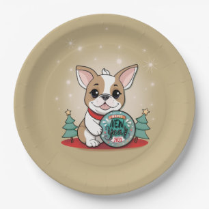 Cute French Bulldog Funny New Year's Eve Party Paper Plate
