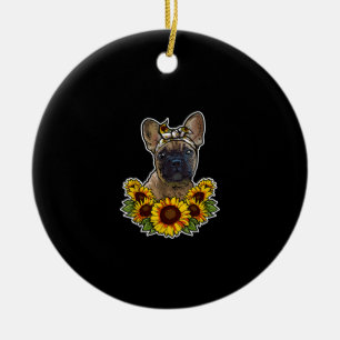 cute french bulldog gift sunflower decor gift ceramic ornament