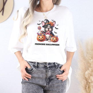 Cute French Bulldog Halloween Candy Witch T-Shirt