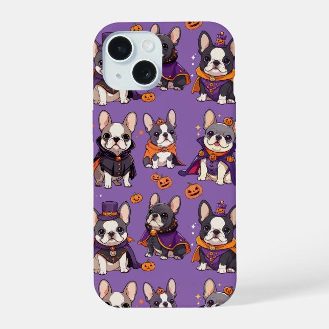 Cute French Bulldog halloween pattern iPhone 15 Case (Back)