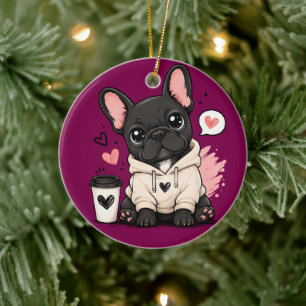 Cute French Bulldog Hoodie Illustration Ceramic Ornament