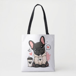 Cute French Bulldog Hoodie Illustration Tote Bag