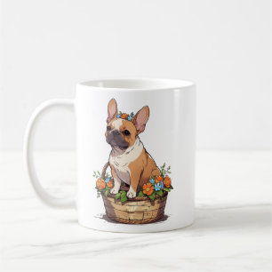 Cute French Bulldog in a basket with flowers crown Coffee Mug