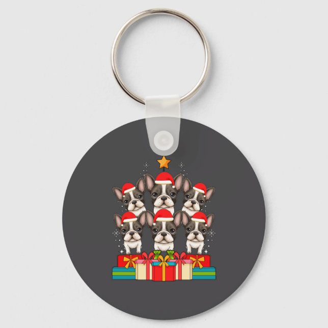 Cute French Bulldog Le Frenchie Christmas Tree Xma Key Ring (Front)