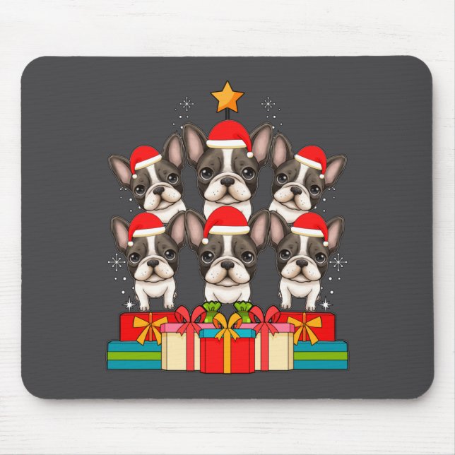 Cute French Bulldog Le Frenchie Christmas Tree Xma Mouse Pad (Front)