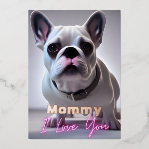 Cute French Bulldog Mummy Quote I Love You Foil Holiday Card
