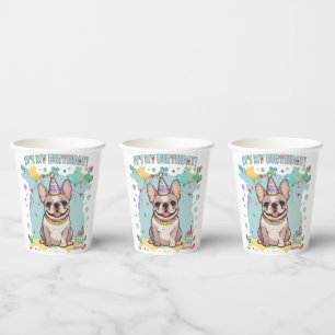 Cute French Bulldog Pastel It's my Birthday Paper Cups