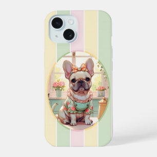 Cute French Bulldog Pastel Lines Cottagecore iPhone 15 Case