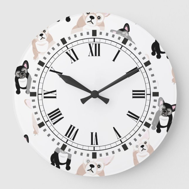 Cute French Bulldog Pattern Large Clock (Front)