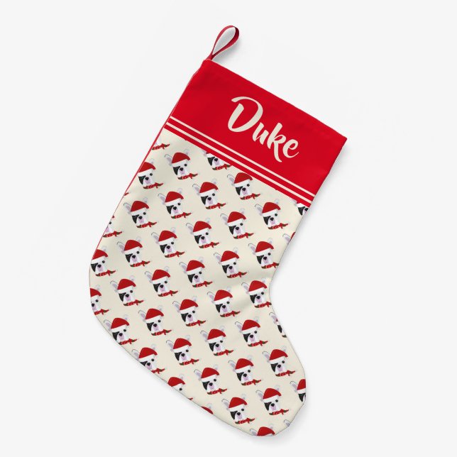 Cute French Bulldog Pattern - Personalised Small Christmas Stocking (Front (Hanging))