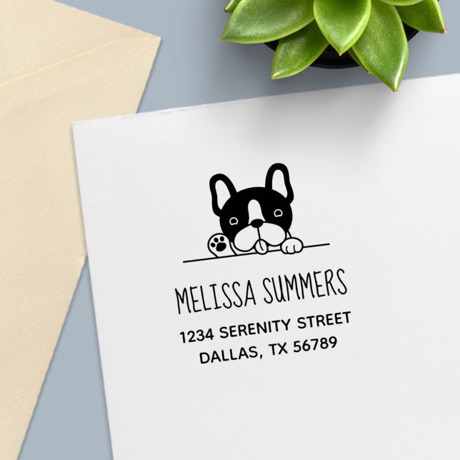 Cute French Bulldog Peeking above Address Self-inking Stamp (Creator Uploaded)