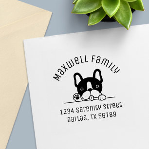 Cute French Bulldog Peeking Arch Family Address Self-inking Stamp