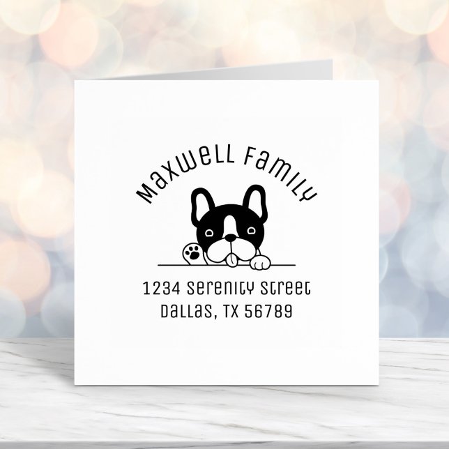 Cute French Bulldog Peeking Arch Family Address Self-inking Stamp (Creator Uploaded)