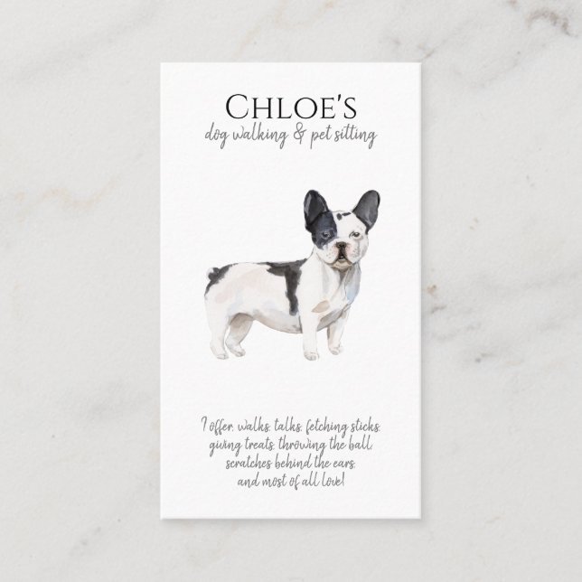 Cute French Bulldog Pet Sitter Dog Walker Business Card (Front)