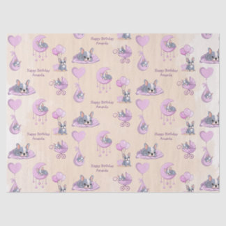 Cute French Bulldog Pink Baby girl Birthday Tissue Paper