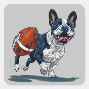 Cute French Bulldog Playing Football Square Sticker