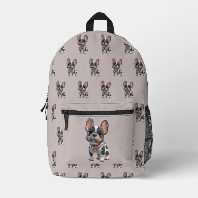 Cute French Bulldog Printed Backpack (Front)