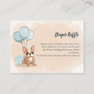 Cute French Bulldog Pup Blue Balloons Diaper Raffl Enclosure Card