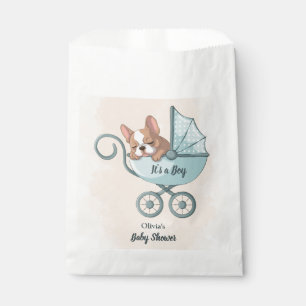 Cute French Bulldog Pup Blue Stroller Baby Shower Favour Bag