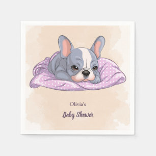 Cute French Bulldog Pup Pink blanket Baby Shower Napkin