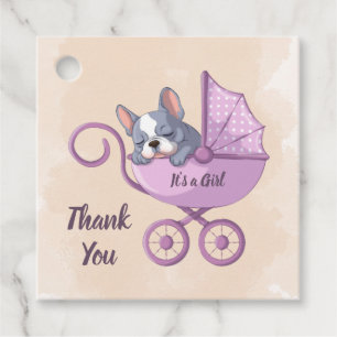 Cute French Bulldog Pup Pink Stroller Baby Shower Favour Tags