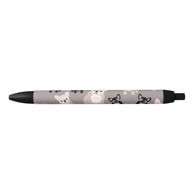 Cute French Bulldog Puppies Black Ink Pen (Front)