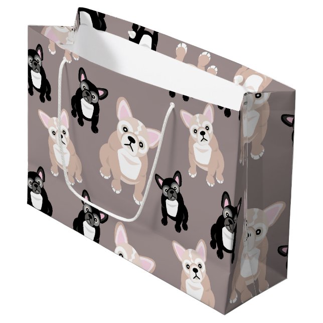 Cute French Bulldog Puppies Large Gift Bag (Front Angled)