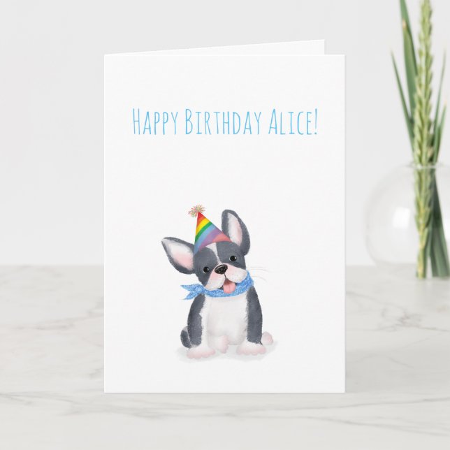 Cute French bulldog puppy birthday card (Front)
