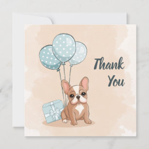Cute French Bulldog Puppy Blue Balloon Baby Shower Thank You Card