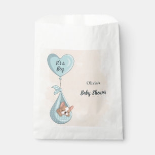 Cute French Bulldog Puppy Blue Heart Baby Shower Favour Bag
