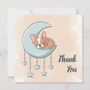 Cute French Bulldog Puppy Blue Moon Baby Shower Thank You Card