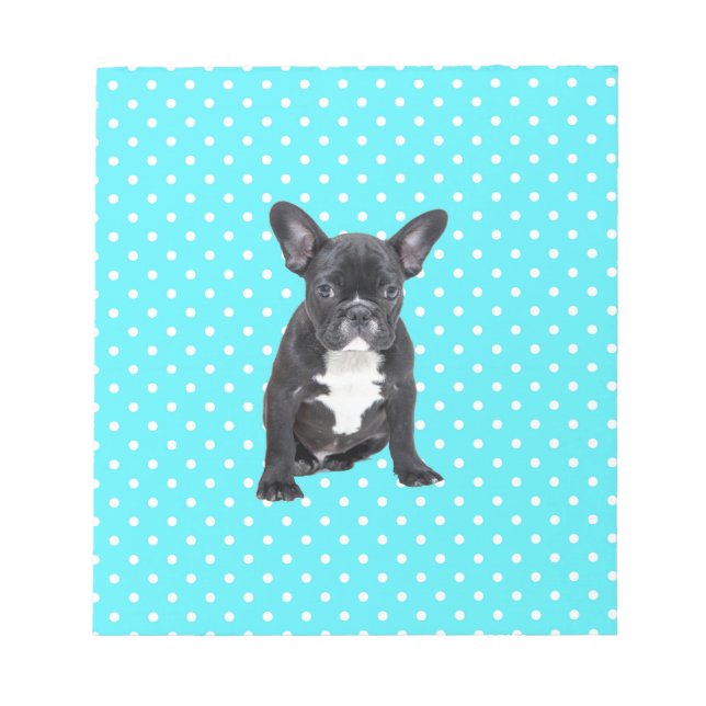 Cute French Bulldog Puppy Blue Polka Dots Notepad (Front)