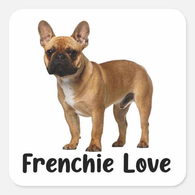 Cute French Bulldog Puppy Dog Frenchie Love Square Sticker (Front)