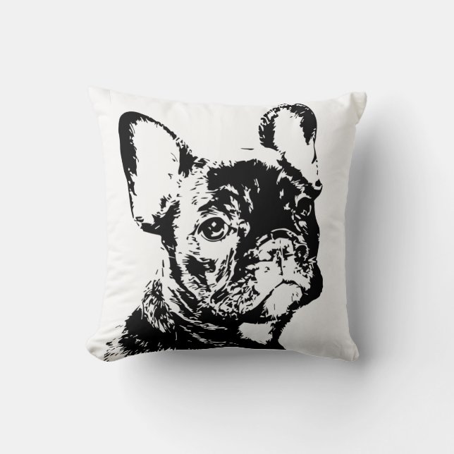 Cute French Bulldog Puppy Dog Pen and Ink Art Cushion (Front)
