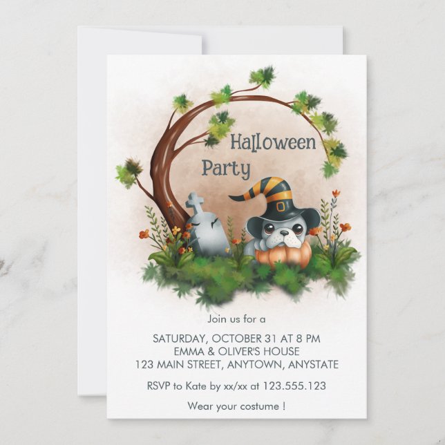 Cute French Bulldog Puppy Grave Halloween Party Invitation (Front)