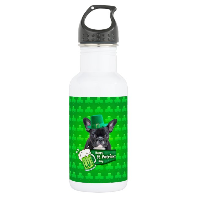 Cute French Bulldog Puppy Hat St. Patrick Day 532 Ml Water Bottle (Front)