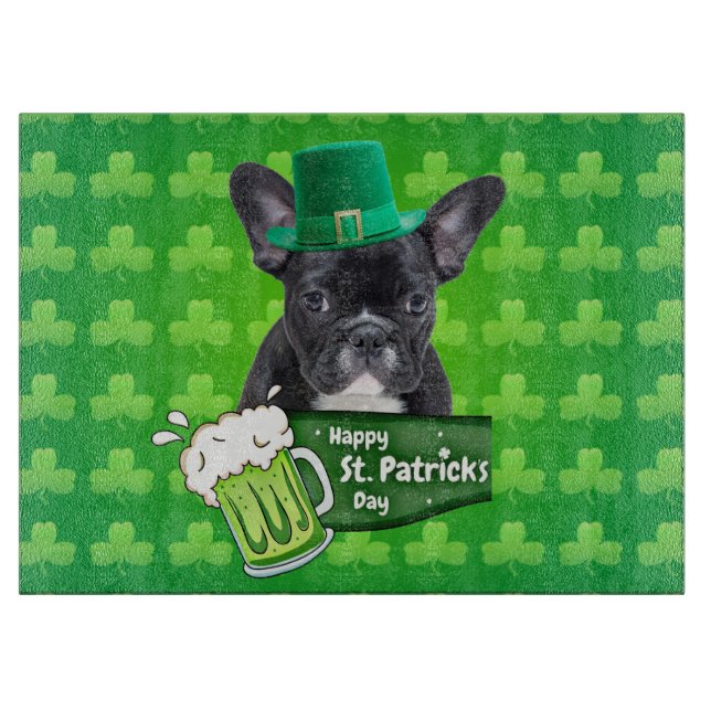 Cute French Bulldog Puppy Hat St. Patrick Day Cutting Board (Front)